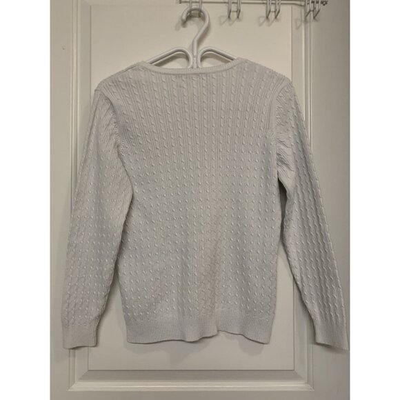 Karen Scott Cable Knit Sweater White V-neck Preppy - Picture 3 of 7